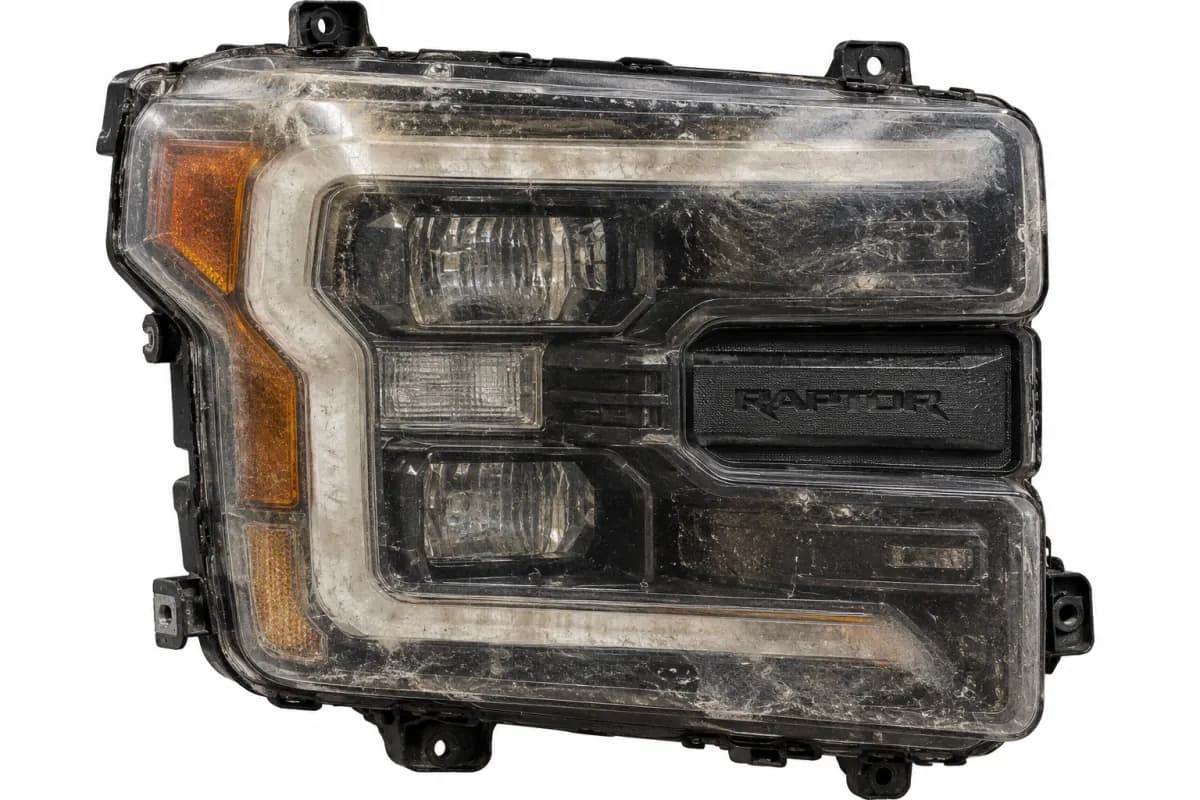 Hazed, yellowed headlight before restoration
