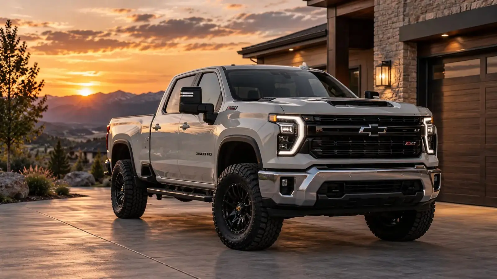 Detailed Chevrolet 2500HD at sunset on the Colorado front range